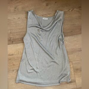 TAHARI y2k vintage Shimmering metallic silver Gray cowl Tank Top L